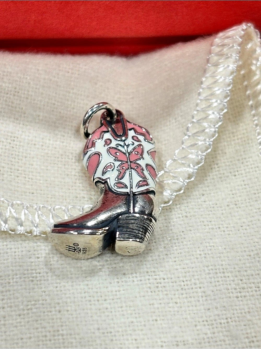 Limited Edition James Avery Enamel Western Boot Charm Pink & Silver